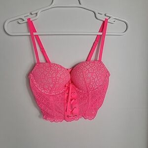 Victoria's Secret Hot Pink W/ Lace Padded Demi Underwire Bra, 34B